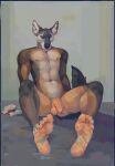  absurd_res canid canine claws clothing countershaded_feet countershading crab-eating_fox feet flaccid footwear fox fur genitals hi_res high_heels legwear mammal mroleoso nails nemera nude penis soles tail tights toes wrinkles 