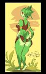  2022 absurd_res anthro butt chili_(zummeng) clothed clothing digital_media_(artwork) elvian female fur green_body hi_res looking_at_viewer pinup plant pose simple_background smile solo tail wanderertamplior wide_hips 