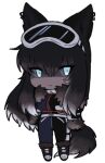  1girl :&lt; animal_ears black_bodysuit black_footwear black_hair blue_bodysuit blue_eyes bodysuit borrowed_character brown_hair chest_harness chibi closed_mouth colored_sclera colored_tips dark-skinned_female dark_skin dog_ears dog_girl dog_tail ear_piercing full_body fur-trimmed_footwear fur-trimmed_sleeves fur_collar fur_trim goggles goggles_on_head grey_hair grey_sclera hair_between_eyes hand_on_own_hip harness lapithai long_sleeves looking_at_viewer lowres multicolored_hair original piercing shaded_face simple_background ski_goggles solo standing tail transparent_background 