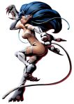 blue_hair butt capcom darkstalkers exposed_ass felicia_(darkstalkers) felid feline female green_eyes hair hi_res humanoid joyful mammal marvel_vs._capcom_3 official_art one_eye_closed pose solo tail white_body wink