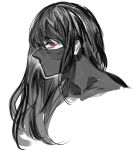  1girl bangs cropped_head highres kamishiro_rize long_hair mask profile red_eyes simple_background solo spot_color tokyo_ghoul white_background yourfreakyneighbourh 