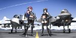  2girls abs alina_svard_kovalenko_(laotianaviator) avee_(silent_kookaburra) f-35_lightning_ii heterochromia highres long_hair missile multicolored_hair multiple_girls original pantyhose personification rigging saab_gripen short_hair thighhighs zero_(73ro) 