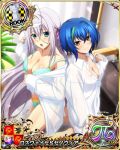  2girls ahoge blue_eyes blue_hair bra breasts card_(medium) chess_piece cleavage green_hair grey_hair hair_between_eyes high_school_dxd high_school_dxd_pi indoors long_hair looking_at_viewer medium_breasts multiple_girls official_art open_mouth panties rook_(chess) rossweisse short_hair smile teeth tongue underwear very_long_hair xenovia_quarta yellow_eyes 