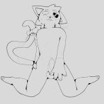 absurd_res anthro blush bodily_fluids felid feline genitals hi_res male mammal paws penis simple_background solo sweat tail wewe