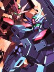  commentary_request daigosan_(k66daigensui) glowing glowing_eyes green_eyes grey_background gundam gundam_lfrith_thorn gundam_lfrith_ur gundam_suisei_no_majo highres mecha mobile_suit no_humans robot science_fiction simple_background upper_body v-fin 
