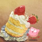  afterimage cake cake_slice flying_sweatdrops food food_focus fruit kirby kirby_(series) miclot no_humans open_mouth strawberry wide-eyed 