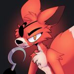 anthro canid canine cheek_tuft chest_tuft eye_patch eyewear facial_tuft five_nights_at_freddy&#039;s fluffy fluffy_tail fox foxy_(fnaf) fur gradient_background half-closed_eyes hi_res hook hook_hand male mammal multicolored_body multicolored_fur narrowed_eyes orange_body orange_fur scottgames simple_background smile smirk smug smug_face solo tail tan_body tan_fur tuft two_tone_body two_tone_fur xing1