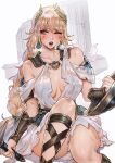  1girl ancient_greek_clothes blonde_hair colored_skin greco-roman_clothes green_eyes highres magion02 open_mouth shield solo sophitia_alexandra soulcalibur sword weapon white_skin 