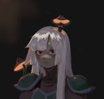  1girl armor commentary dungeons_and_dragons english_commentary expressionless eyebrows_hidden_by_hair light_particles long_hair mushroom_on_head original portrait red_eyes shoulder_armor smol_succubus solo turtleneck white_hair 