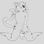 absurd_res anthro blush blush_lines bodily_fluids dildo felid feline genitals hi_res knot knotted_dildo male mammal paws penis sex_toy simple_background solo sweat tail wewe