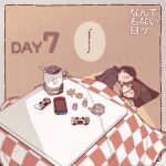  1boy 1girl black_hair brown_hair controller couple game_controller gamepad highres jorori kotatsu nintendo_switch original short_hair sleeping spooning table under_kotatsu under_table 