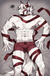 2024 abs angry anthro areola athletic athletic_anthro athletic_male blush bulge canid canine canis clothing fur hair hi_res looking_at_viewer male mammal mihoyo mmorroxzks solo tail underwear von_lycaon white_body white_fur white_hair wolf zenless_zone_zero