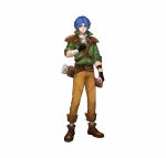  1boy armor arrow_(projectile) blue_eyes blue_hair brown_footwear clenched_hand fire_emblem fire_emblem:_thracia_776 fire_emblem_heroes full_body green_shirt headband official_art pants pauldrons quiver ronan_(fire_emblem) shirt shoulder_armor solo standing uroko_(mnr) white_headband yellow_pants 