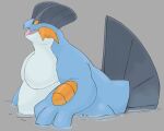 2023 anthro belly big_belly biped blue_body digital_drawing_(artwork) digital_media_(artwork) generation_3_pokemon grey_background grey_body hi_res male moobs multicolored_body nintendo obese obese_anthro obese_male open_mouth open_smile orange_body overweight overweight_anthro overweight_male partially_submerged pokemon pokemon_(species) semi-anthro side_view simple_background smile solo swampert water xeniyy