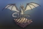ambiguous_gender black_body black_skin chess claws digital_media_(artwork) dragon feral group hi_res horn klifflod scalie simple_background size_difference sketch solo_focus spread_wings tail wings