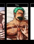  4boys bandana bara blush cum cum_on_body cum_on_male cum_on_pectorals dark-skinned_male dark_skin draw_your_character_cumshots_(meme) erection facial_hair gag golden_kamuy grabbing hair_slicked_back half-closed_eyes highres improvised_gag large_pectorals long_sideburns male_focus mature_male meme multiple_boys muscular muscular_male mustache nipples one_piece pectoral_bondage pectoral_grab pectorals pov pov_crotch pov_hands red_rope rope roronoa_zoro scar scar_across_eye shibari short_hair sideburns sideburns_stubble smokerichi stubble tsurumi_tokushirou uncensored yaoi 