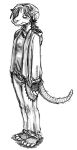 2023 albany_(kazupathry) american_opossum anthro barefoot beanie black_and_white bottomwear breasts chain clothed clothing concept_art digital_drawing_(artwork) digital_media_(artwork) ear_piercing feet fur greyscale gynomorph hair hat headgear headwear hippie intersex jacket looking_at_viewer maleherm_(lore) mammal marsupial monochrome no_shoes pants piercing rodent shoeless sikaydah simple_background sketch solo tail tired_eyes topwear virginia_opossum white_background