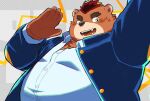  2023 anthro bear belly big_belly black_nose brown_body brown_fur clothing fur hi_res humanoid_hands kemono male mammal overweight overweight_male shirt solo topwear yogret_kai 