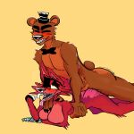 animatronic anthro bear blush bow_tie breast_squish breasts brown_body brown_fur brown_hair canid canine claws clothing duo exposed_endoskeleton eye_patch eyebrows eyelashes eyewear female five_nights_at_freddy&#039;s fox foxy_(fnaf) freddy_(fnaf) from_behind_position fur glistening glistening_nose grabbing_neck hair hat headgear headwear hi_res hook jockey_position kanyewestbearrealye looking_pleasured lying machine male male/female mammal muscular on_front pirate red_body red_fur red_hair red_tail robot scottgames sex small_tail squish tail thick_eyebrows top_hat topwear waist_grab