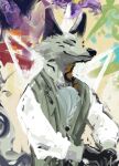 abstract_background absurd_res ambiguous_gender anthro calico_pattern canid canine ears_up eyebrows eyes_closed fur fur_markings hi_res key_rooki male mammal many_eyes markings orange_body orange_fur portrait reflection reggie_(key_rooki) simple_background solo white_body