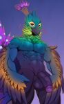 abs absurd_res anthro astor_the_peacock avian balls beak big_penis bird bodily_fluids dripping eyebrows feathers front_view galliform genital_fluids genitals green_body green_feathers hi_res humanoid_genitalia humanoid_penis male multicolored_body multicolored_feathers muscular muscular_anthro muscular_male nude peafowl penis phasianid precum precum_drip solo tail tail_feathers vein veiny_penis winged_arms wings