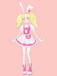  1girl aikatsu! aikatsu!_(series) animal_ears blonde_hair bow bowtie choker cosplay cure_whip dress food-themed_hair_ornament food-themed_ornament full_body gloves hair_ornament hairband hoshimiya_ichigo kirakira_precure_a_la_mode pink_choker precure rabbit_ears red_bow red_bowtie red_eyes short_dress smile twintails 