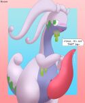  5:6 absurd_res animal_genitalia animal_penis big_penis blush bodily_fluids countershade_torso countershading cum digital_media_(artwork) dragon english_text erection feral flustered generation_6_pokemon genital_fluids genital_slit genitals goodra goop hi_res huge_penis leaking leaking_cum leaking_precum looking_away male nintendo open_mouth penis pokemon pokemon_(species) precum presenting simple_background slime slit smile solo speech_bubble tapering_penis text thick_thighs tongue varium 