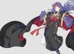  1girl black_dress bow cape dress expressionless fire_emblem fire_emblem:_radiant_dawn fire_emblem_heroes full_body headband highres long_hair long_sleeves looking_at_viewer official_alternate_costume pera purple_hair red_bow red_headband sanaki_kirsch_altina sleeves_past_fingers sleeves_past_wrists solo wide_sleeves yellow_eyes 