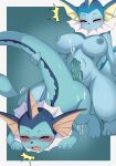  2023 absurd_res ambiguous_gender anthro anthro_on_feral areola bestiality big_breasts blue_areola blue_body blue_nipples blush bodily_fluids breasts cum duo eeveelution eyes_closed feral generation_1_pokemon genital_fluids genitals gynomorph gynomorph/ambiguous hi_res imminent_sex intersex intersex/ambiguous morris_(artist) navel nintendo nipples nude penis pokemon pokemon_(species) vaporeon 