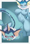  2023 absurd_res ambiguous_gender anthro anthro_on_feral areola bestiality big_breasts blue_areola blue_body blue_nipples blush breasts duo eeveelution female female/ambiguous feral generation_1_pokemon hi_res morris_(artist) navel nintendo nipples nude pokemon pokemon_(species) vaporeon 