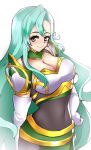  1340smile 1girl absurdres aqua_hair armor braid breastplate breasts chloe_(fire_emblem) covered_navel fire_emblem fire_emblem_engage gloves green_eyes highres large_breasts looking_at_viewer shoulder_armor side_braid teardrop_earrings white_gloves 