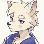 anthro biped blue_eyes canid canine canis clothing expressionless eyebrows fur fur_markings headshot_portrait heterochromia icon itooku itooku_(character) low_res male mammal markings portrait red_eyes school_uniform solo uniform white_body white_eyebrows white_fur wolf