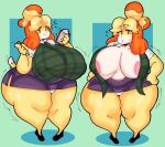 animal_crossing anthro areola big_breasts blonde_hair bottomwear breasts canid canine canis clipboard clothed clothing domestic_dog dress_shirt female hair hi_res holding_clipboard holding_object holding_pencil huge_breasts huge_hips huge_thighs isabelle_(animal_crossing) lewd_dorky looking_at_viewer mammal multicolored_body nintendo nipple_outline open_clothing open_shirt open_topwear panties pencil_(object) pink_areola shih_tzu shirt skirt smile solo thick_thighs topwear toy_dog two_tone_body underwear wide_hips