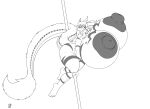  absurd_res anthro areola badgerben big_areola big_breasts big_nipples breasts dancing dragon female hair hi_res horn huge_breasts hyper hyper_breasts markings monochrome nipples non-mammal_breasts nude open_mouth pole pole_dancing scalie solo stripper_pole xandria 