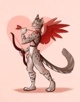 &lt;3 2024 4_toes 5_fingers anthro arrow_(weapon) artist_name biped black_nose blep bow_(weapon) breasts chest_tuft claws closed_smile countershade_face countershade_feet countershade_hands countershade_neck countershade_torso countershading cupid cute_fangs digital_drawing_(artwork) digital_media_(artwork) domestic_cat ear_piercing eyebrows fake_wings feathered_wings feathers featureless_crotch feet felid feline felis female finger_claws fingers fur grey_body grey_fur harness harness_only heart_background holding_arrow holding_bow_(weapon) holding_object holding_weapon inner_ear_fluff looking_at_viewer mammal markings mixed_breed monochrome_fur mouth_closed navel nicnak044 notched_ear nude one_eye_closed piercing pink_background plantigrade pose ranged_weapon red_wings savannah_cat shaded side_view signature simple_background smile smiling_at_viewer soft_shading solo spots spotted_body spotted_fur standing striped_markings striped_tail stripes tail tail_markings talyn_(thegunner21) toe_claws toes tongue tongue_out tuft watermark weapon whiskers white_body white_fur wings wink winking_at_viewer yellow_eyes