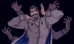  1boy bara beard dancing evil_smile extra_arms facial_hair goatee green_eyes grey_hair highres king_magnifico male_focus mature_male muscular muscular_male pectoral_cleavage pectorals revealyoursins robe royal_robe smile solo thick_beard thick_eyebrows thick_mustache upper_body white_robe wish_(disney) wrinkled_skin 
