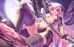  1girl 47agdragon blood chains cleavage demon_girl demon_wings fingerless_gloves flyff gloves horn horns long_hair monster_girl open_mouth pink_hair red_eyes solo succubus thighhighs very_long_hair wings 