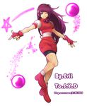  asamiya_athena bike_shorts evilgun fingerless_gloves gloves king_of_fighters long_hair purple_hair shorts smile snk spats star wink 