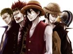  artist_request black_hair blonde_hair earrings eleven_supernova eustass_captain_kid facial_hair goggles goggles_on_head green_hair hat jewelry killer_(one_piece) licking_lips male_focus mask monkey_d_luffy multiple_boys one_piece red_hair roronoa_zoro scar short_hair smile source_request spikes straw_hat tongue tongue_out trafalgar_law white_background 