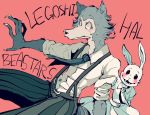  anthro beastars blush canid canine canis clothed clothing duo female haru_(beastars) lagomorph legosi_(beastars) mammal rinka_(artist) standing sweat wolf 