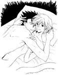  2boys bed black_and_white blush fay_d_flourite kurogane lying monochrome multiple_boys pillow tsubasa_chronicle yaoi 