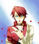  aqua_eyes blue_eyes flower jewelry male_focus necktie red_hair ring rose solo umineko_no_naku_koro_ni ushiromiya_battler 