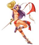  ass athena_(series) bikini eisuke_ogura female full_body gladiator_sandals king_of_fighters legs long_hair neo_geo_battle_coliseum official_art ogura_eisuke princess_athena purple_hair sandals shield simple_background snk solo swimsuit sword weapon white_background 