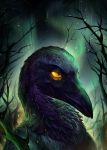  2019 alaiaorax avian beak bird black_beak corvid crow detailed_background digital_media_(artwork) night smile solo yellow_eyes 
