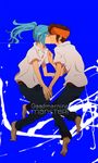  2boys blue_hair brown_hair endou_mamoru inazuma_eleven inazuma_eleven_(series) kazemaru_ichirouta kiss multiple_boys yaoi 