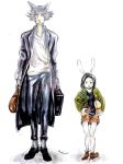  anthro beastars canid canine canis clothed clothing duo female haru_(beastars) lagomorph legosi_(beastars) looking_at_viewer male mammal rabbit simple_background size_difference smile standing wolf zhubaoshi 