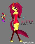 absurd_res anthro armwear breasts canid canine clothing dress electronics female fox grey_background hair hi_res mammal model_sheet phone purple_eyes red_hair simple_background solo tail vivzlover yellow_body