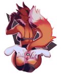 2019 anthro biped black_bra black_clothing black_underwear bra breasts brown_hair buttplug canid canine clothing disembodied_hand duo female fox fur garter_straps genitals hair heart_symbol junebuq mammal medium_breasts open_mouth outline plug_(sex_toy) pussy rear_view red_fox rosie_(thatonegayvixen) sex_toy solo_focus true_fox underwear white_outline year