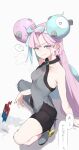  !? 1girl ^^^ bike_shorts blue_hair breasts clothing_request double_bun fingering fingering_through_clothes furrowed_brow hair_bun hand_on_ground highres implied_fingering iono_(pokemon) light_blue_hair long_hair makkurourufu multicolored_hair pink_hair pokemon pokemon_sv pussy_juice raised_eyebrow simple_background sitting sleeveless small_breasts solo_focus spasm speech_bubble spread_legs steaming_body through_clothes translation_request white_background 