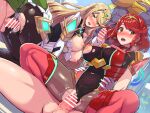  2girls 3boys ass bar_censor bare_shoulders black_leotard blonde_hair blush boris_(noborhys) breasts captain_falcon censored chest_jewel cleavage_cutout clothed_sex clothing_cutout dress earrings elbow_gloves erection f-zero gangbang girl_on_top gloves group_sex hetero highres jewelry large_breasts leotard long_hair luigi mario mario_(series) multiple_boys multiple_girls mythra_(xenoblade) navel nipples open_mouth pantyhose penis pussy pyra_(xenoblade) red_eyes red_hair red_leotard reverse_cowgirl_position sex sex_from_behind short_dress short_hair spread_legs straddling super_smash_bros. swept_bangs thighhighs thighs tiara vaginal white_dress white_gloves xenoblade_chronicles_(series) xenoblade_chronicles_2 yellow_eyes 